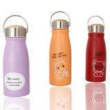 Wide Mouse  Reusable 13oz Double Wall Stainless Steel  Sports Insulate Kid Vacuum Flasks Cola Water Bottle With Bamboo Lid