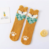 Indoor Coral Fleece Tube Socks Autumn Thick Warm Indoor Floor Socks Cute Lucky Cat Socks Wholesale