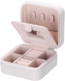 Luxury leather jewelry travel  box organizer with mirror and  zipper close