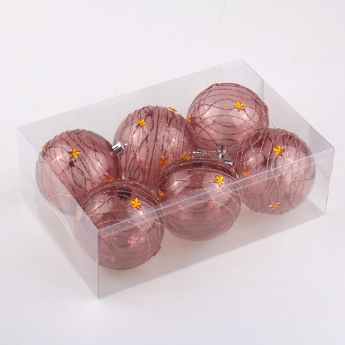 Promotional 8cm rose gold  Christmas plastic ball with painted 10cm plastic  decoration ball tree hanging decoration ball