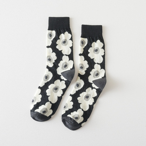 Korean Lady Spring Loose Socks Poppy Flowers lovely Japanese Tube Socks