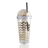 Festivals OEM 16OZ/470ml sustainable classic AS travel gift sequins disposable clear plastic drinking cup with lid/straw