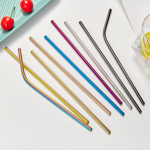 Customized Packing Bar Accessories Promotional Eco-friendly Rainbow Colorful Metal 18/8 Reusable Stainless Steel Straw Set