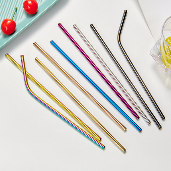 Customized Packing Bar Accessories Promotional Eco-friendly Rainbow Colorful Metal 18/8 Reusable Stainless Steel Straw Set