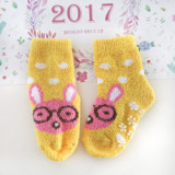 wholesale  Children's socks autumn and winter 100% cotton coral thick  fleece feet non-slip floor socks baby socks
