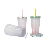 2021 New Arrive 16oz Double Wall Insulated Opacity Electroplating lid Plastic With Lid Straw
