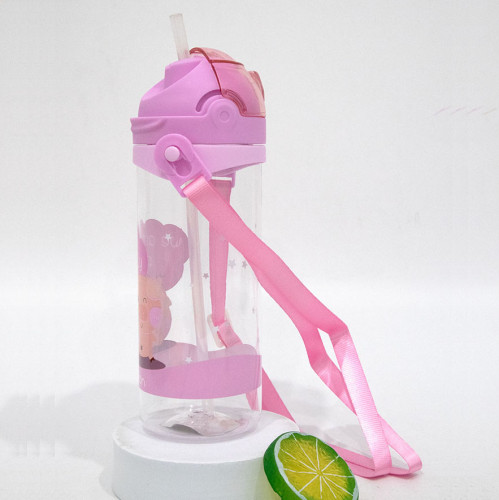 500ML BPA Free Leak Proof Portable Sports Student School Suction Cup Plastic Drinking Kids Children Straw Water Bottle