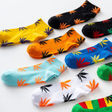 Hemp Leaf Skateboard Women Socks Couple Trendy Men Cotton Boat Socks
