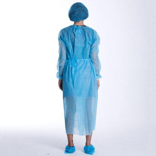 Disposable blue Non Woven elastic and knitted cuffs isolation Gown
