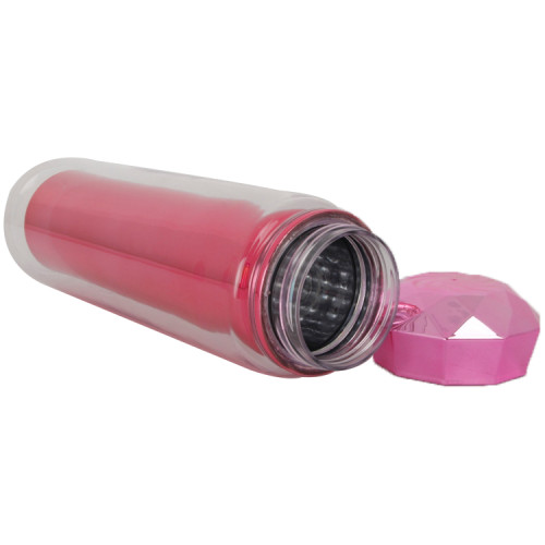 350ml Eco-Friendly Portable Double Layer Plastic Cute  Beverage Mug Travel Fitness Water Bottle With Diamond Lid