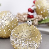 8cm Gold Glitter Plastic Ball With Diamond For Christmas decoration