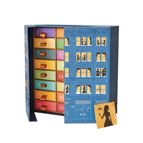Luxury Custom Logo Brand Cardboard Empty 24 Drawers Gift Chocolate Candy Tea Advent Calendar Christmas Box