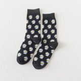 Japanese Couple Black And White Pattern Men And Women Socks Cat Pattern Ins Tube Socks
