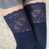 Korean Version New Vertical Stripe Lace Mosaic Sexy Over-The-Knee Women's Cotton Stockings Anti-Hook Stockings