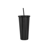 New 22oz Plastic Coffee Double Layer Plastic Straw Durian Cup Bright Diamond Pink Crystal Studded Tumbler Mug with Straw