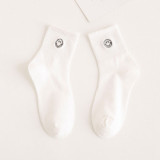 Autumn Women New  Cartoon Embroidered Smiling Face  Lady Cotton Stockings