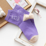 2020 Autumn New Socks Female Trendy Tube Socks Ladies Purple Series Personalized Cotton Short Socks Wholesale