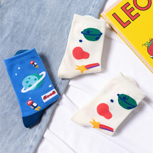 women's autumn cute socks girl cartoon tube starry sky female ins fashion socks personality stockings wholesale