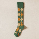 New Autumn And Winter Women's Tube Socks Retro Striped Diamond  Japanese College Style Knee-Length Socks