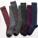 Women Style Long Tube Pure Cotton Striped Student Socks