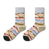 Custom Women Ins Tube Socks Street Version Of The Long Tube Autumn And Winter Creative Oil Painting Art Japanese Male Stockings