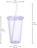 16oz Reusable Travel Ice Coffee Mugs Double Wall Insulate Clear Plastic Tumblers With Straw And Lid In Bulk