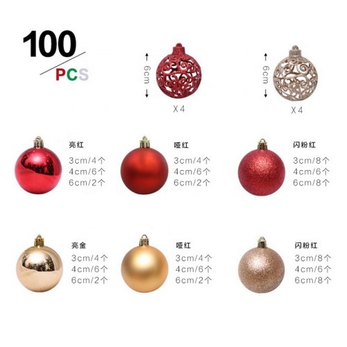 Wholesale 100pcs pack shatterproof plastic christmas tree hanging ball christmas ornament