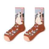 Custom Women Ins Tube Socks Street Version Of The Long Tube Autumn And Winter Creative Oil Painting Art Japanese Male Stockings