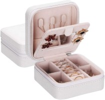 Luxury leather jewelry travel  box organizer with mirror and  zipper close