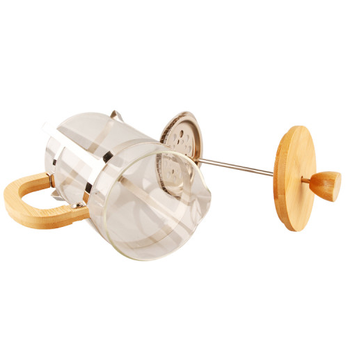 2 oz French Press Coffee/Tea  Press Milk Frother with 18/8 Stainless Steel Filter High Borosilica Carafe Durable Bamboo Hand