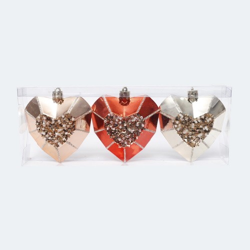 Christmas Ornaments Promotional Hand Painted Plastic Heart Shaped Plastic 7.5cm/3pcs Indoor Christmas Decoration SY Xmas 4 Color