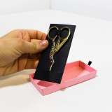 Custom Logo Printed Simple Pink Paper Out Open Sliding Drawer Accessory Tool Small Scissors Packaging With Foam Insert