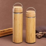 450ML Stainless Steel Inner Drinkware Natural Bamboo Vacuum Travel  Double Wall Leakproof Tea Thermos Flask