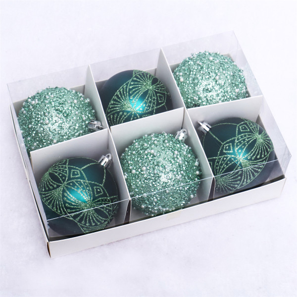 8cm Shiny Green Glitter Ball with Hand Painted For Christmas Tree Decoration