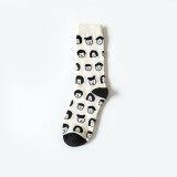 Japanese Couple Black And White Pattern Men And Women Socks Cat Pattern Ins Tube Socks