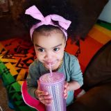 New 22oz Plastic Coffee Double Layer Plastic Straw Durian Cup Bright Diamond Pink Crystal Studded Tumbler Mug with Straw