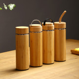 450ML Stainless Steel Inner Drinkware Natural Bamboo Vacuum Travel  Double Wall Leakproof Tea Thermos Flask