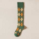 New Autumn And Winter Women's Tube Socks Retro Striped Diamond  Japanese College Style Knee-Length Socks