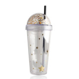 Festivals OEM 16OZ/470ml sustainable classic AS travel gift sequins disposable clear plastic drinking cup with lid/straw