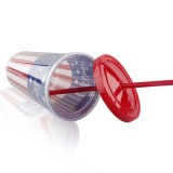 Low Price 16oz Double Wall ECO- Friendly Beverage Tumblers Reusable Plastic Coffee Tea Cups With Straw/Lid In Bulk