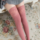 Korean Version New Vertical Stripe Lace Mosaic Sexy Over-The-Knee Women's Cotton Stockings Anti-Hook Stockings