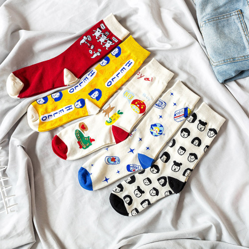 Japanese Couple Black And White Pattern Men And Women Socks Cat Pattern Ins Tube Socks