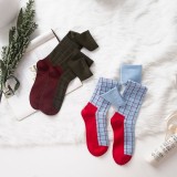 Wholesale Fashion Women Colorful Spliced Plaid Cotton Knee Socks