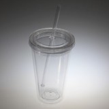 16oz Reusable Travel Ice Coffee Mugs Double Wall Insulate Clear Plastic Tumblers With Straw And Lid In Bulk