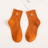 Autumn Women New  Cartoon Embroidered Smiling Face  Lady Cotton Stockings