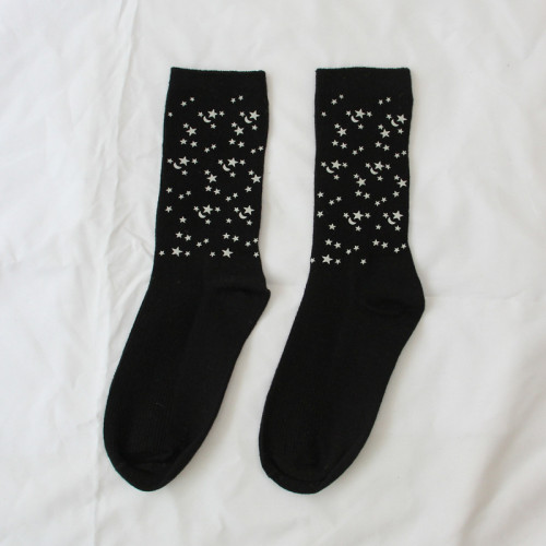 New Autumn And Winter Street Socks Wild Star Moon Reflective Socks Fashion Brand Pile Socks