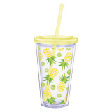 2021 New Arrive 16oz Double Wall Insulated Transparency Plastic With Lid Straw