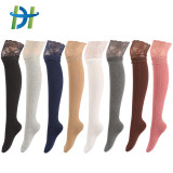 Korean Version New Vertical Stripe Lace Mosaic Sexy Over-The-Knee Women's Cotton Stockings Anti-Hook Stockings