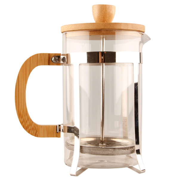 2 oz French Press Coffee/Tea  Press Milk Frother with 18/8 Stainless Steel Filter High Borosilica Carafe Durable Bamboo Hand
