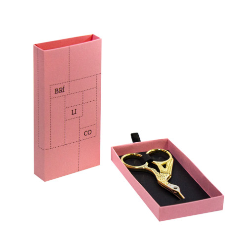 Custom Logo Printed Simple Pink Paper Out Open Sliding Drawer Accessory Tool Small Scissors Packaging With Foam Insert